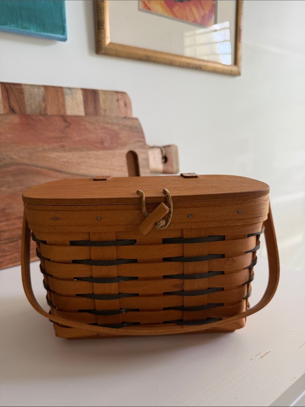 Longaberger Vintage Heartland 1994 Purse Basket w/ Wooden Lid & Swinging Handle
